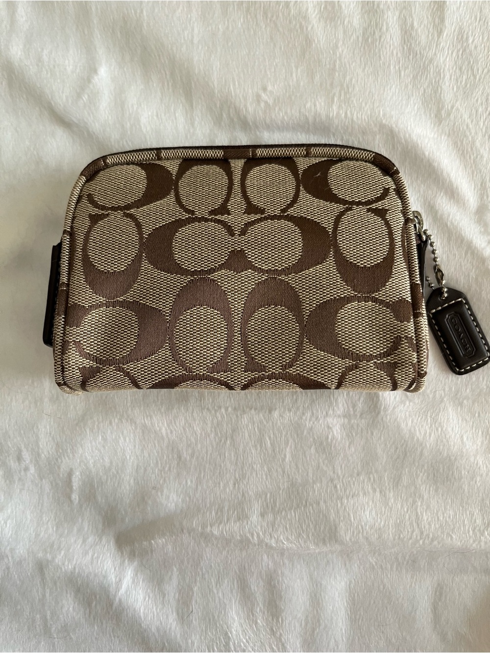 Coach Brown Signature Canvas Zip Cosmetic Pouch - Picture 3 of 7